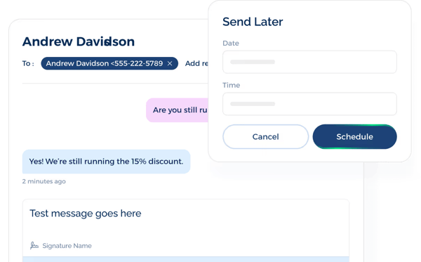 TextUs Salesforce SMS Integration screen shot of message scheduler