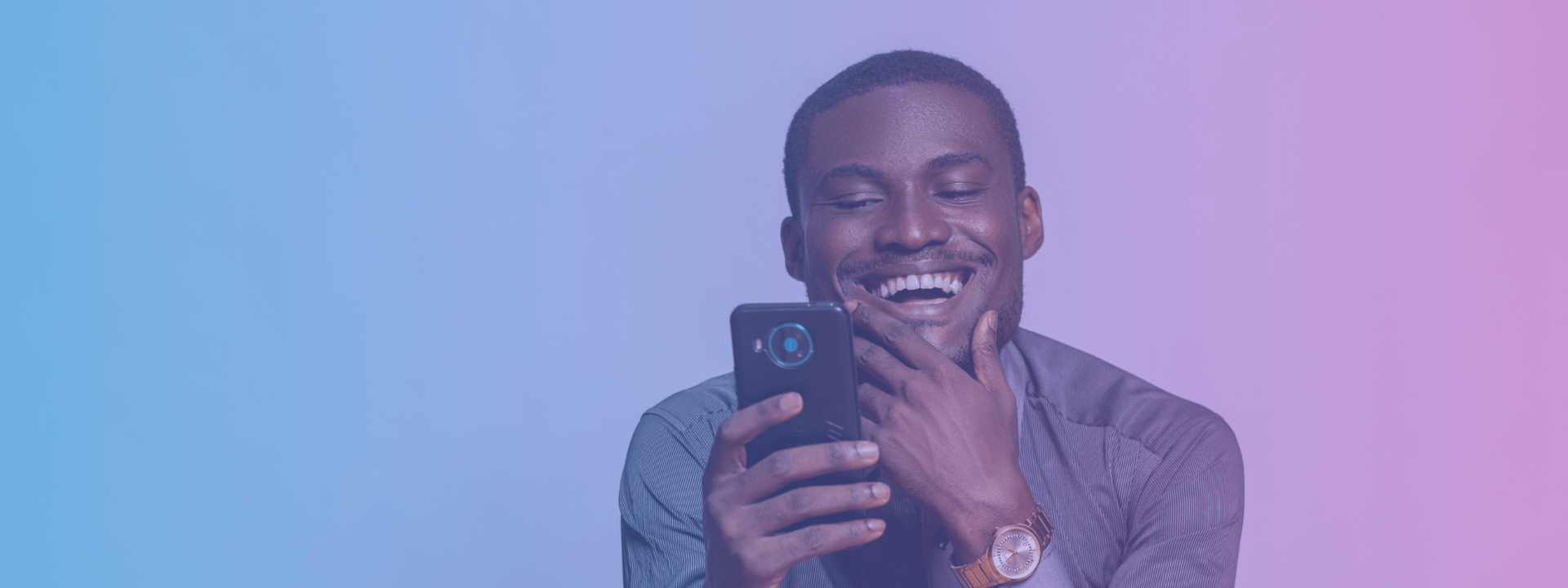 Chapter four banner image of  man smiling at cell phone